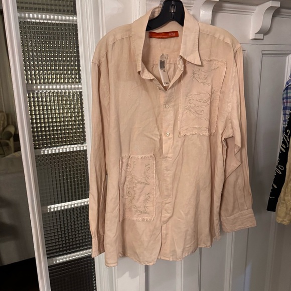 B52 Women’s Collared 1/2 Button Up Pullover Blouse Linen Tan Sz XXL NWT - Picture 3 of 12